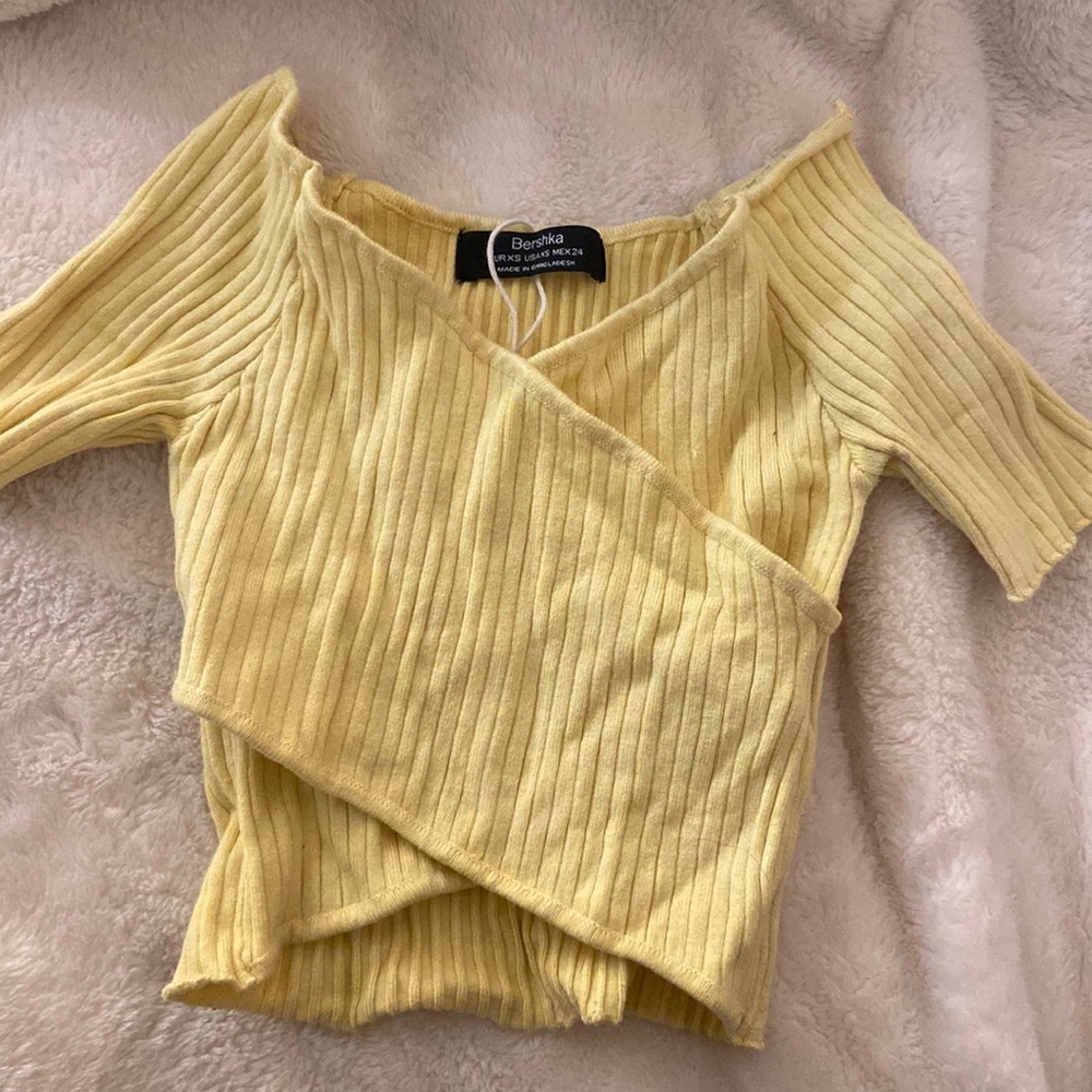 Bershka yellow cropped wrap tee